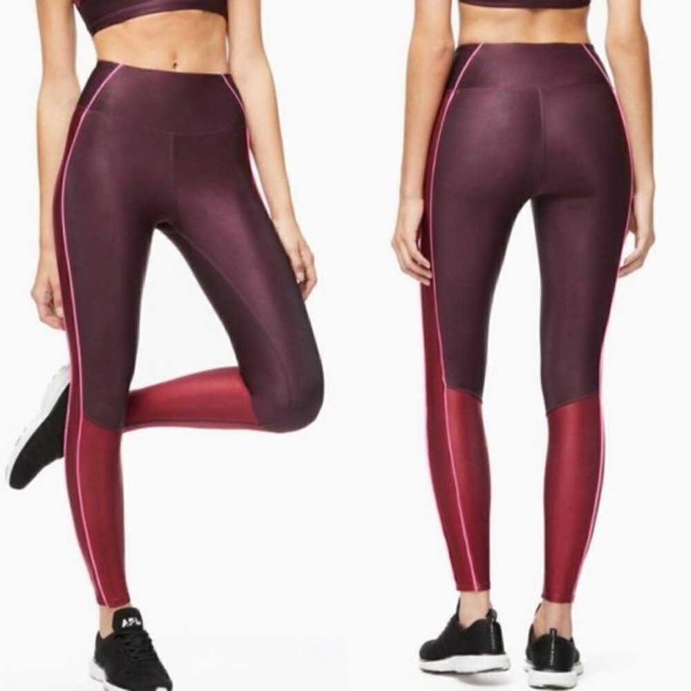 Good American Burgundy and Pink Colorblock High-Waist Leggings